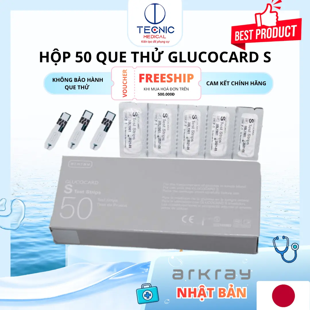 Que thử đường huyết Glucocard S – Hộp 50 que (đóng giấy bạc từng que)